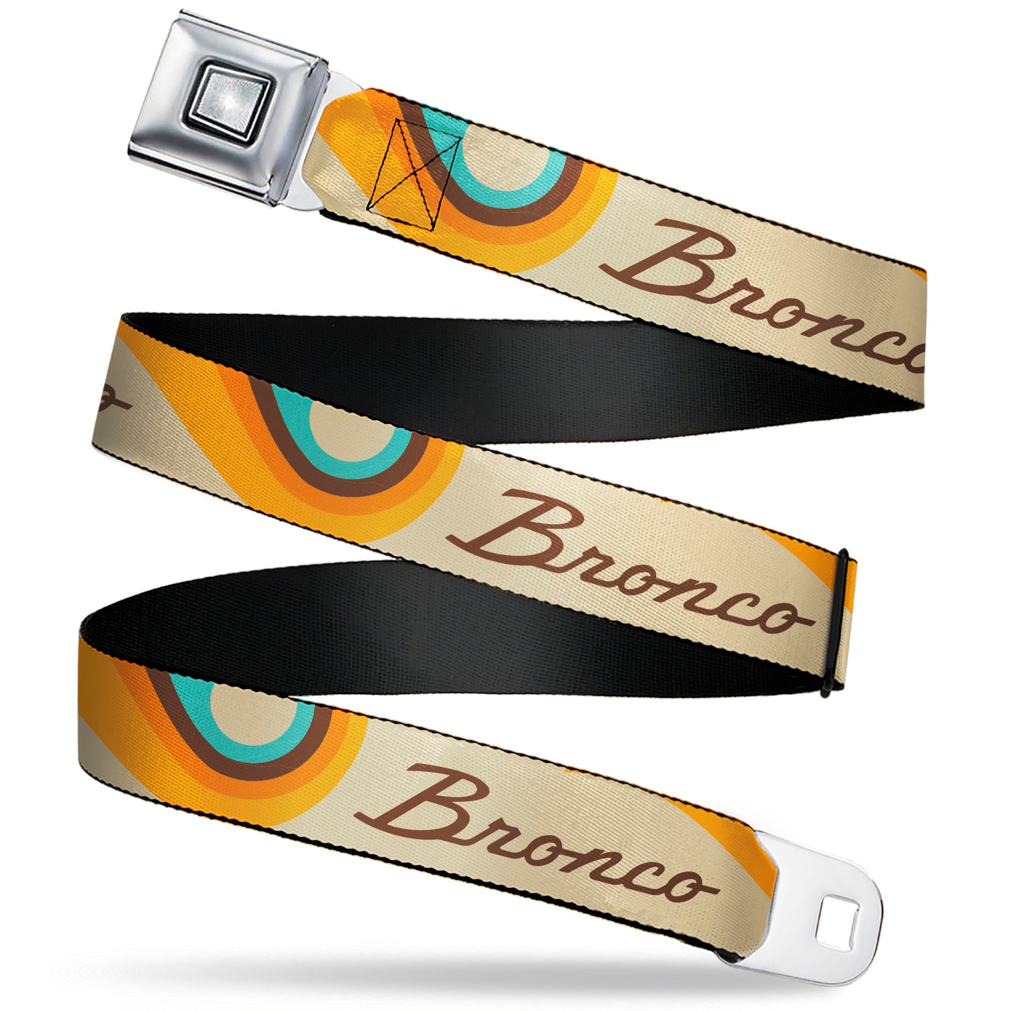 Starburst Seatbelt Belt - Ford BRONCO Script Wave Beige/Brown/Blue/Orange Webbing Seatbelt Belts Ford