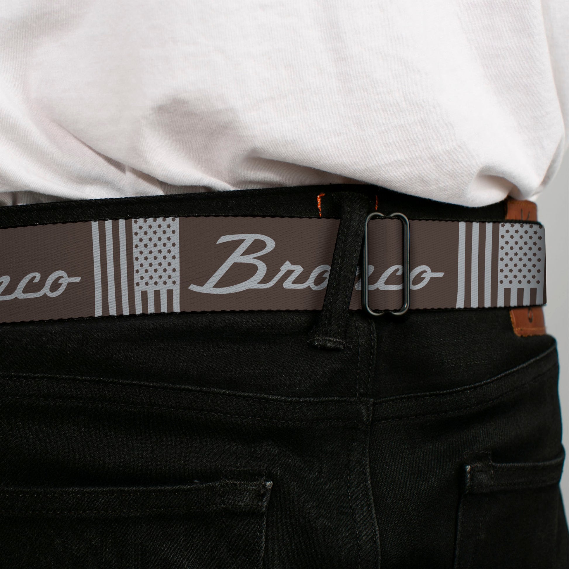 Starburst Seatbelt Belt - Ford BRONCO Americana Stars and Stripes Black/Gray Webbing Seatbelt Belts Ford