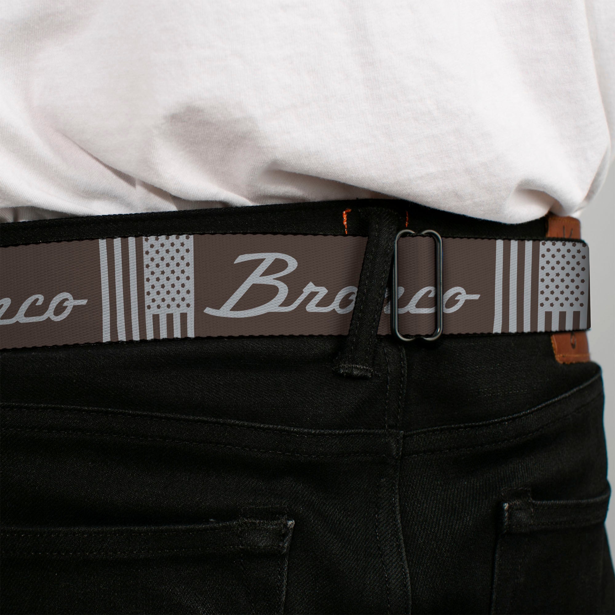Starburst Seatbelt Belt - Ford BRONCO Americana Stars and Stripes Black/Gray Webbing Seatbelt Belts Ford