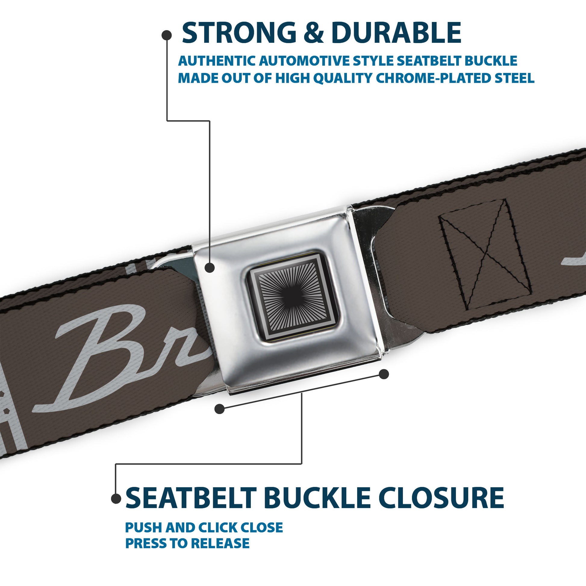 Starburst Seatbelt Belt - Ford BRONCO Americana Stars and Stripes Black/Gray Webbing Seatbelt Belts Ford