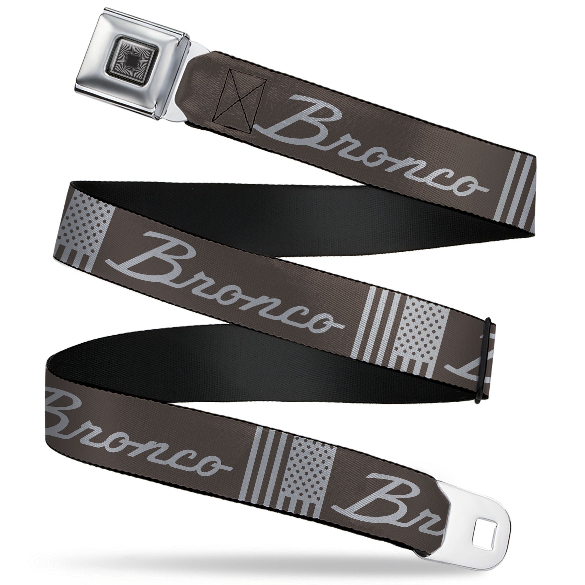 Starburst Seatbelt Belt - Ford BRONCO Americana Stars and Stripes Black/Gray Webbing Seatbelt Belts Ford