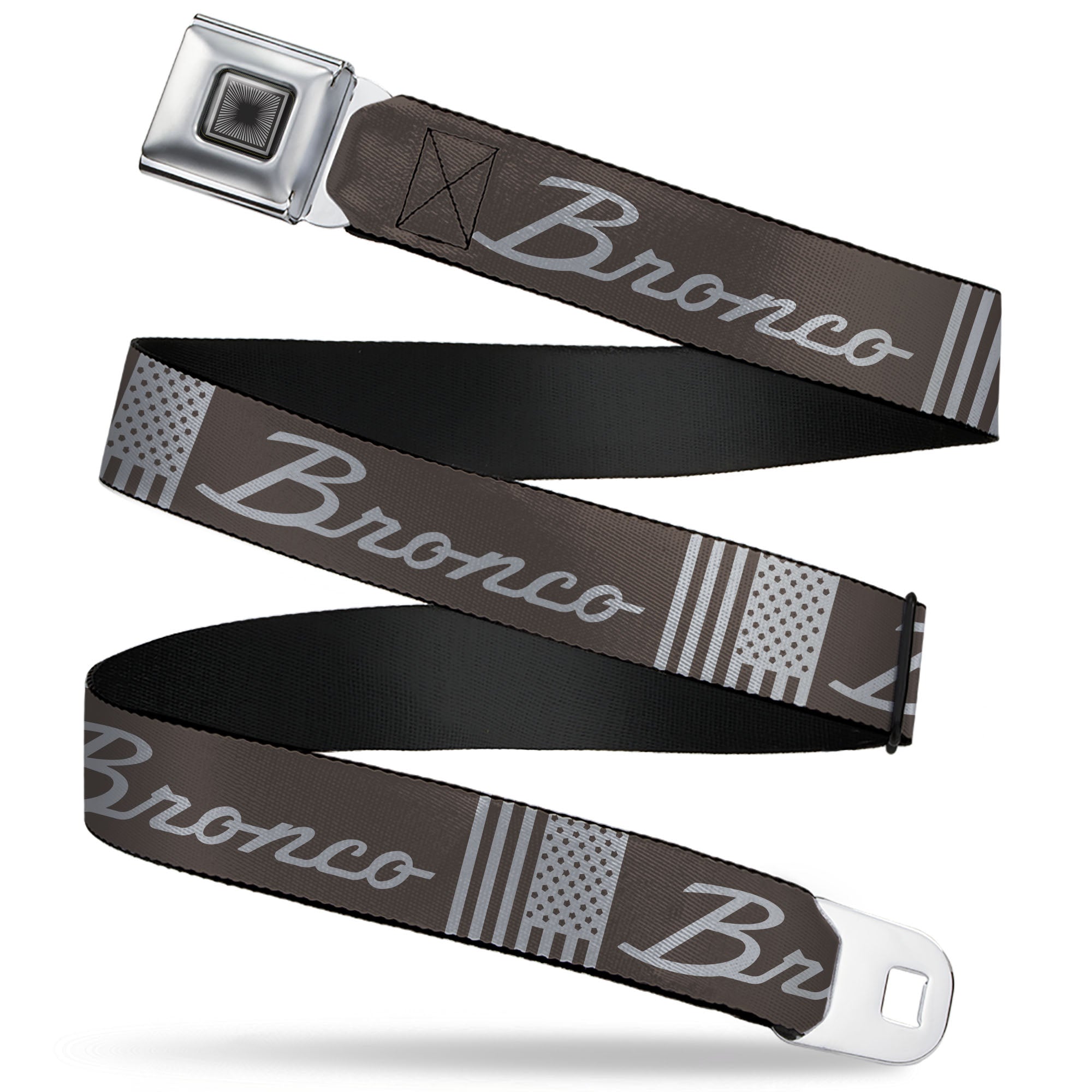 Starburst Seatbelt Belt - Ford BRONCO Americana Stars and Stripes Black/Gray Webbing Seatbelt Belts Ford