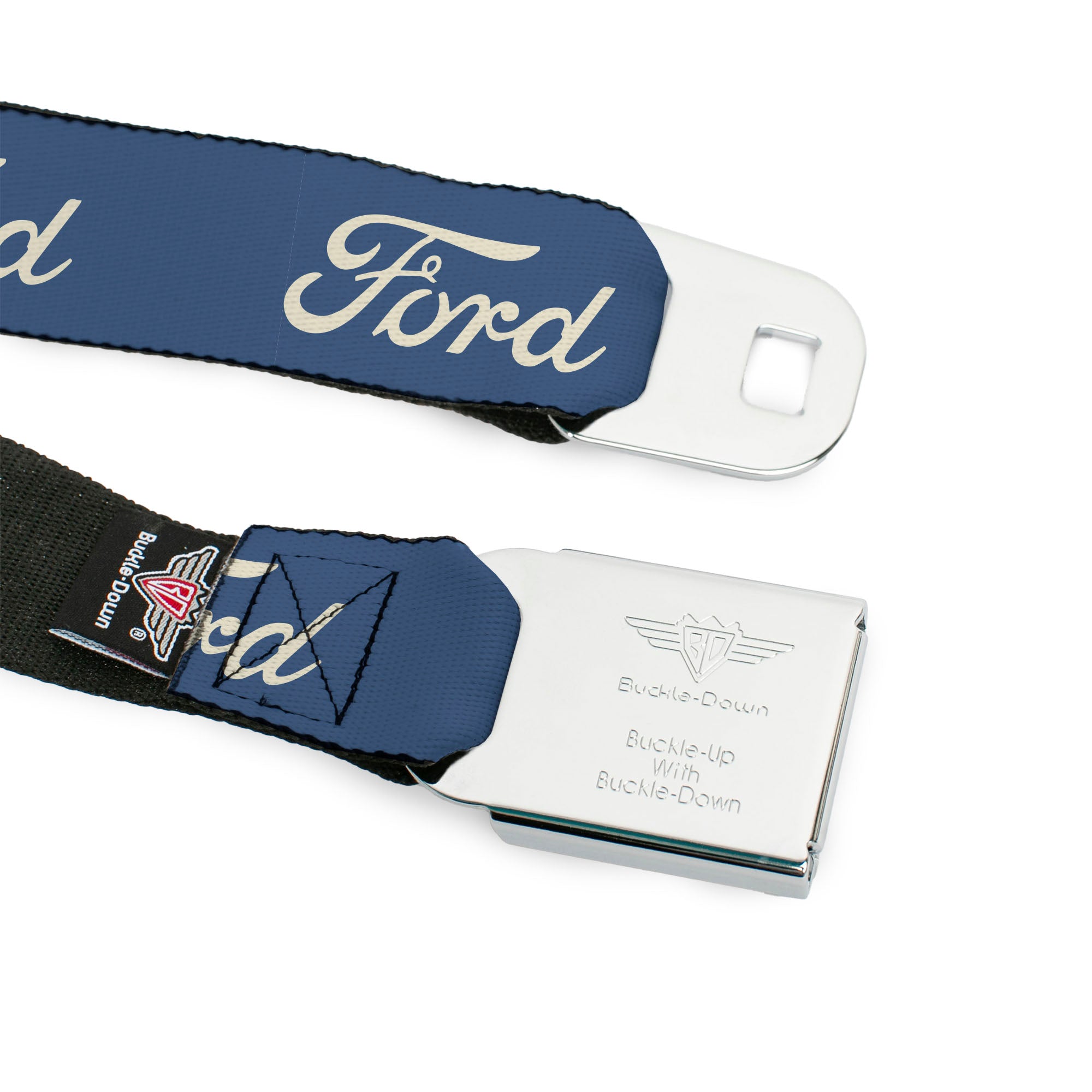 Starburst Seatbelt Belt - FORD Script Blue/White Webbing Seatbelt Belts Ford
