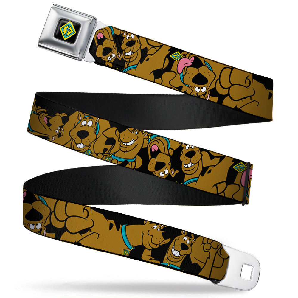 SD Dog Tag Full Color Black Yellow Blue Seatbelt Belt - Scooby Doo Stacked CLOSE-UP Black Webbing Seatbelt Belts Scooby Doo
