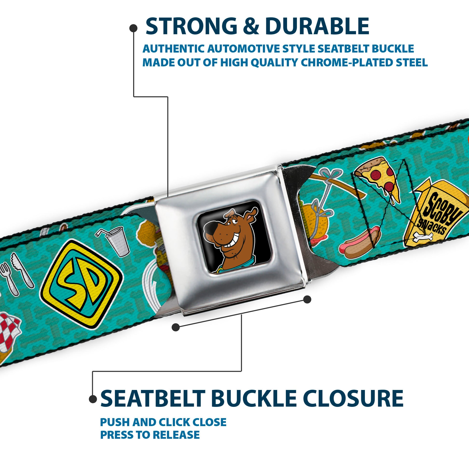 Scooby Doo Face Full Color Black Seatbelt Belt - Scooby Doo & Snacks/Bone Monogram Blues Webbing Seatbelt Belts Scooby Doo