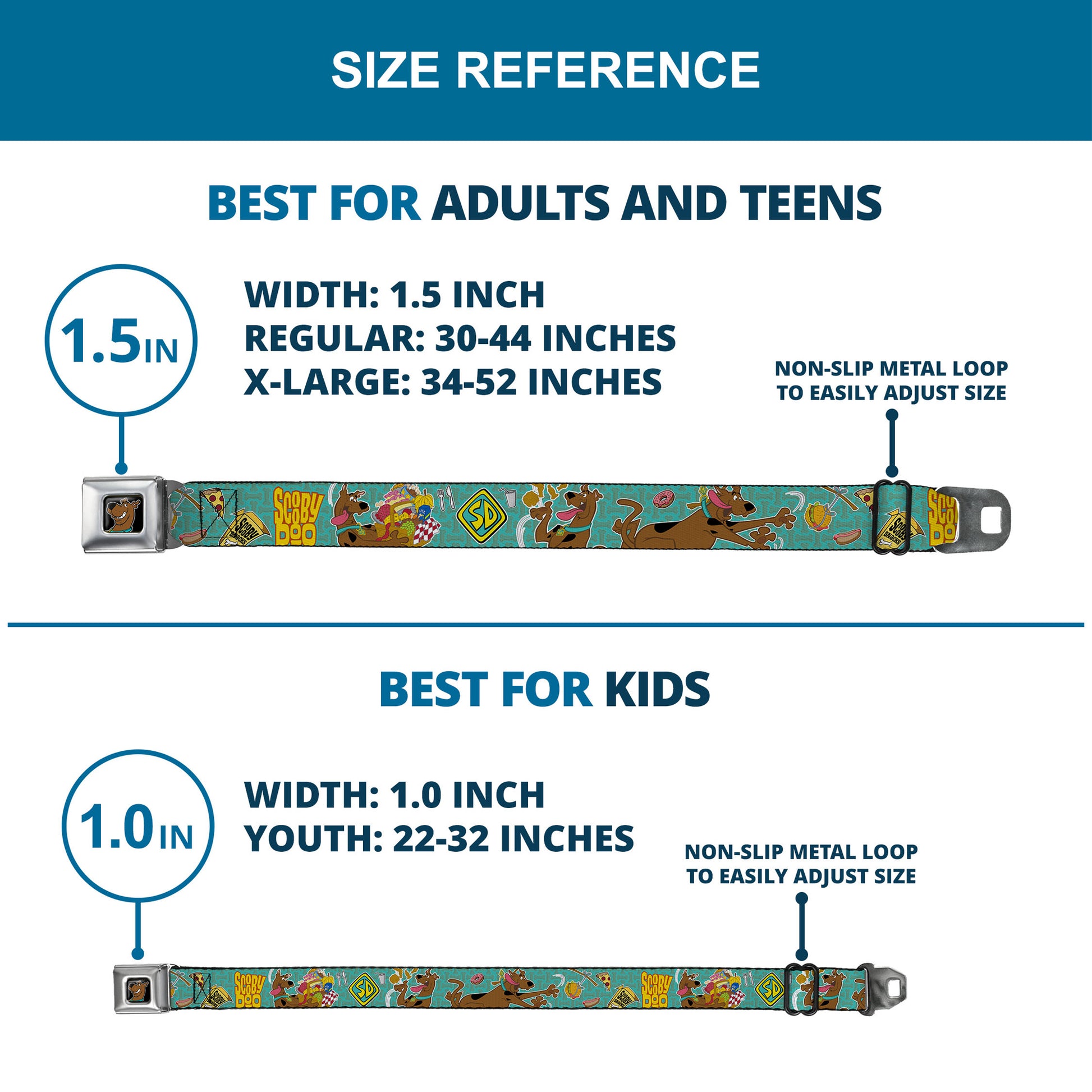 Scooby Doo Face Full Color Black Seatbelt Belt - Scooby Doo & Snacks/Bone Monogram Blues Webbing Seatbelt Belts Scooby Doo