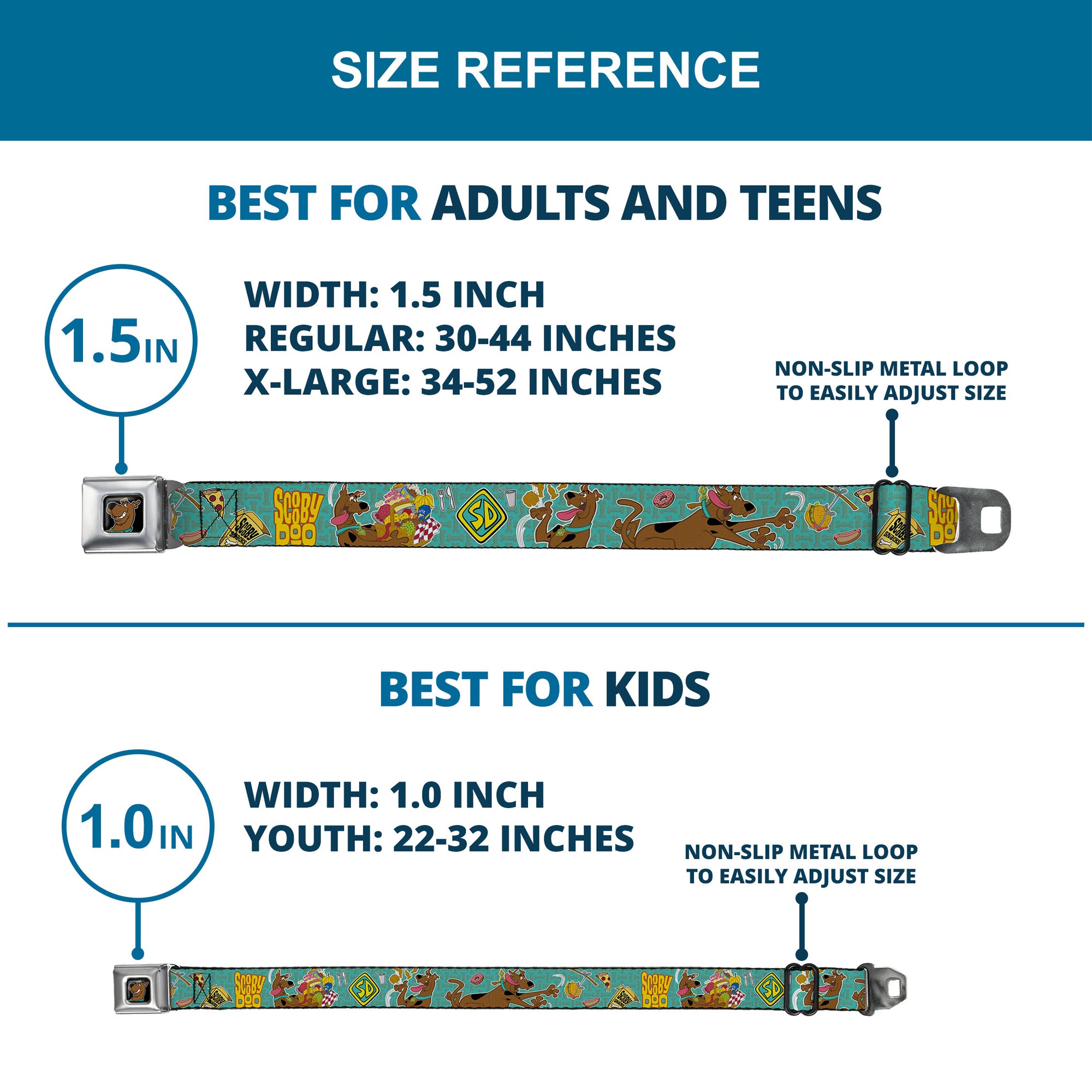 Scooby Doo Face Full Color Black Seatbelt Belt - Scooby Doo & Snacks/Bone Monogram Blues Webbing Seatbelt Belts Scooby Doo