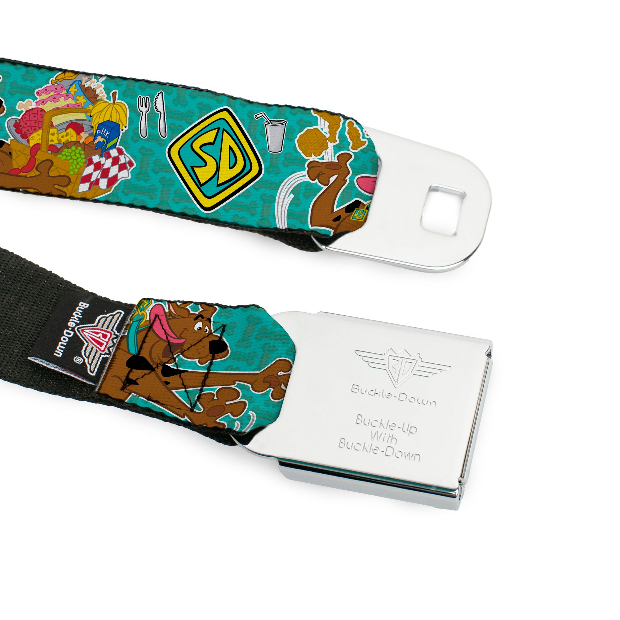 Scooby Doo Face Full Color Black Seatbelt Belt - Scooby Doo & Snacks/Bone Monogram Blues Webbing Seatbelt Belts Scooby Doo