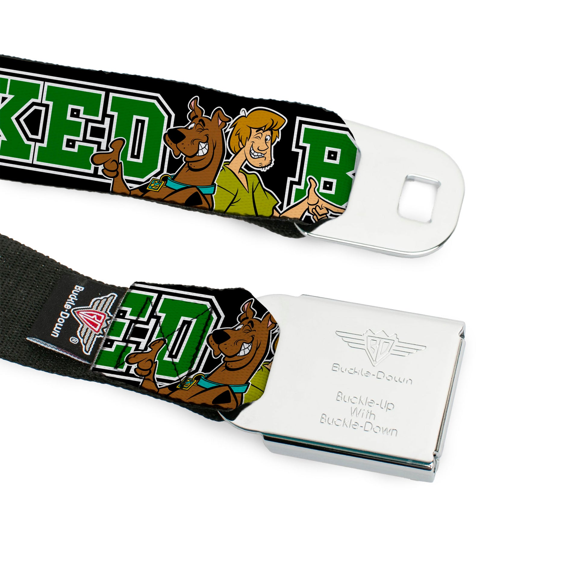 Scooby Doo Face Full Color Black Seatbelt Belt - Scooby Doo & Shaggy Pose/BAKED Black/Green Webbing Seatbelt Belts Scooby Doo