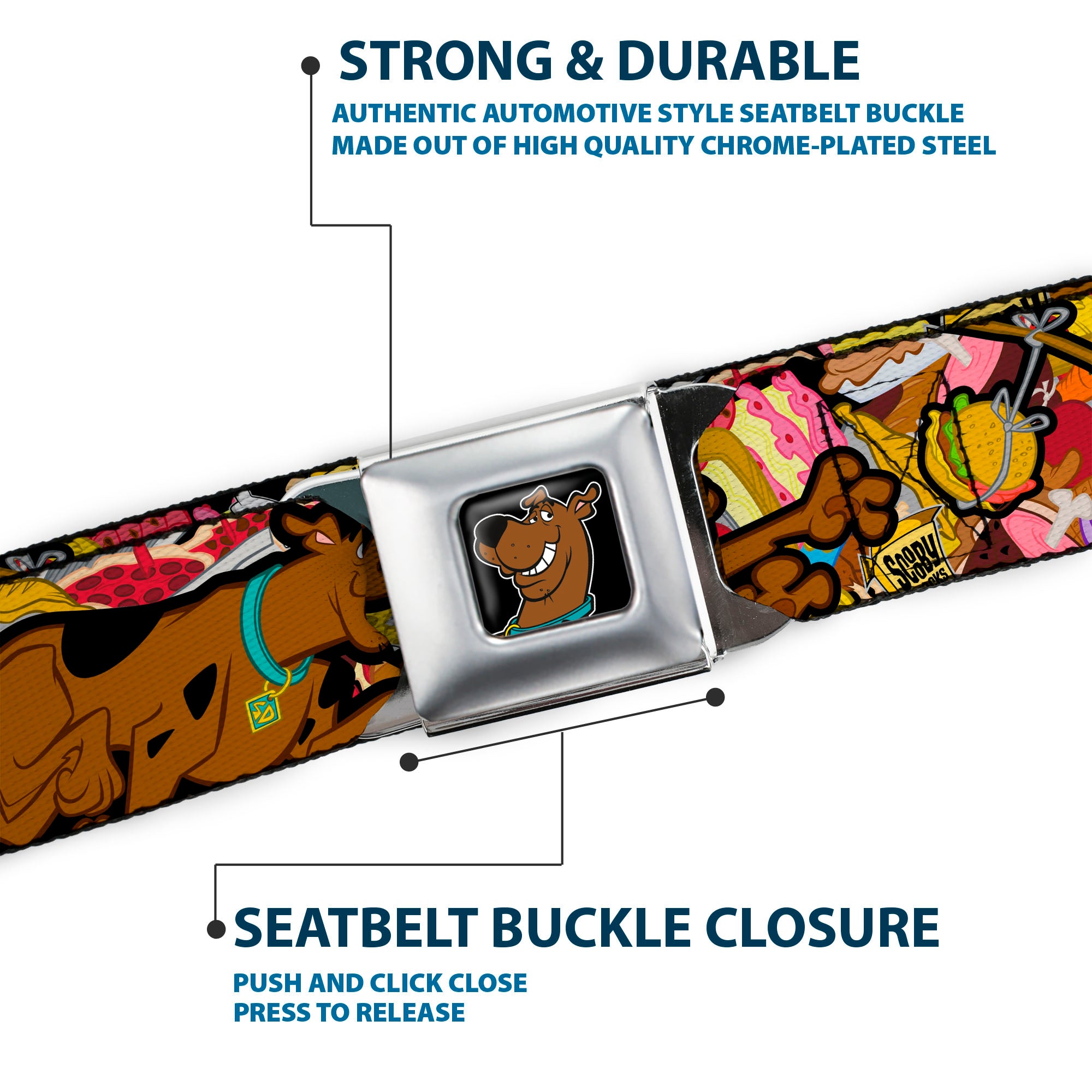 Scooby Doo Face Full Color Black Seatbelt Belt - Scooby Doo Poses/Snacks Stacked Webbing Seatbelt Belts Scooby Doo
