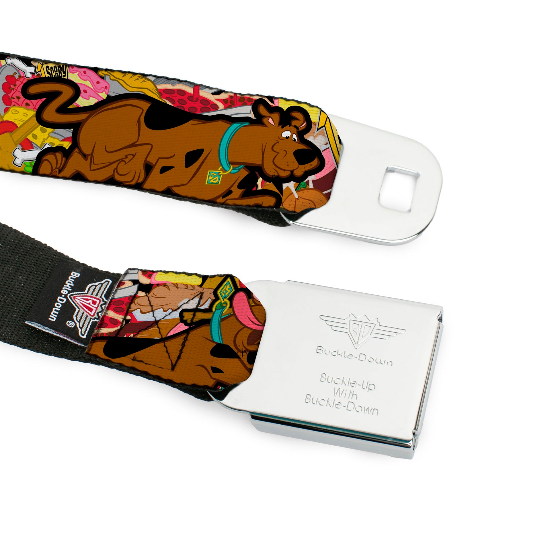 Scooby Doo Face Full Color Black Seatbelt Belt - Scooby Doo Poses/Snacks Stacked Webbing Seatbelt Belts Scooby Doo