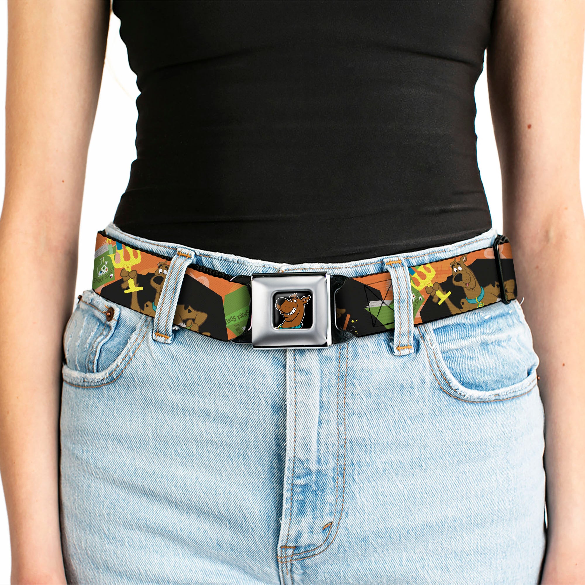 Scooby Doo Face Full Color Black Seatbelt Belt - Scooby Doo Halloween/Snack Spells Webbing Seatbelt Belts Scooby Doo