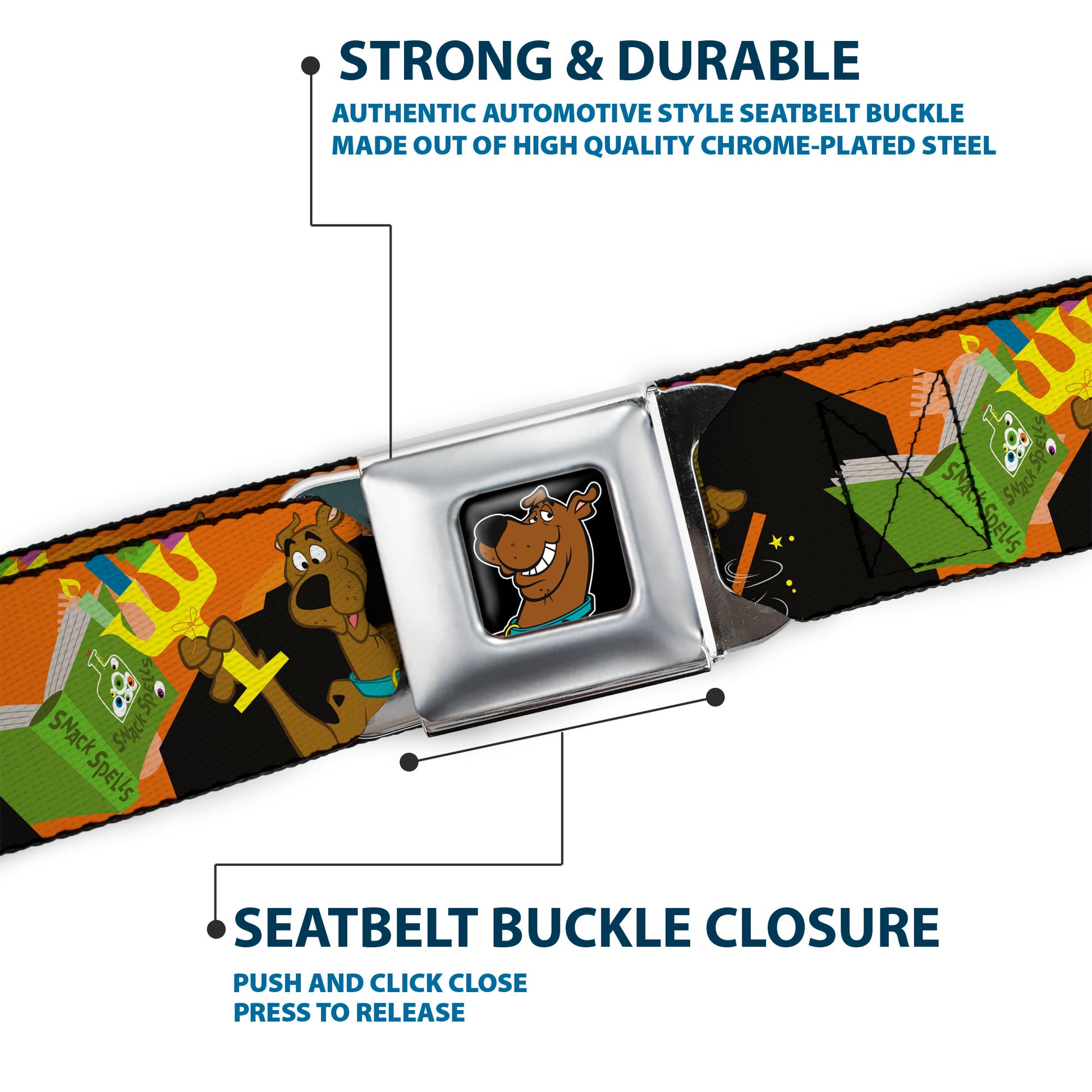 Scooby Doo Face Full Color Black Seatbelt Belt - Scooby Doo Halloween/Snack Spells Webbing Seatbelt Belts Scooby Doo