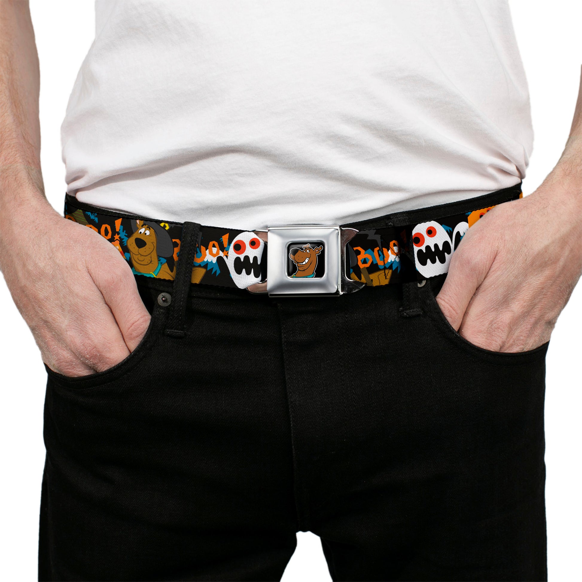 Scooby Doo Face Full Color Black Seatbelt Belt - Scooby Doo Halloween2/Ghosts BOO! Webbing Seatbelt Belts Scooby Doo