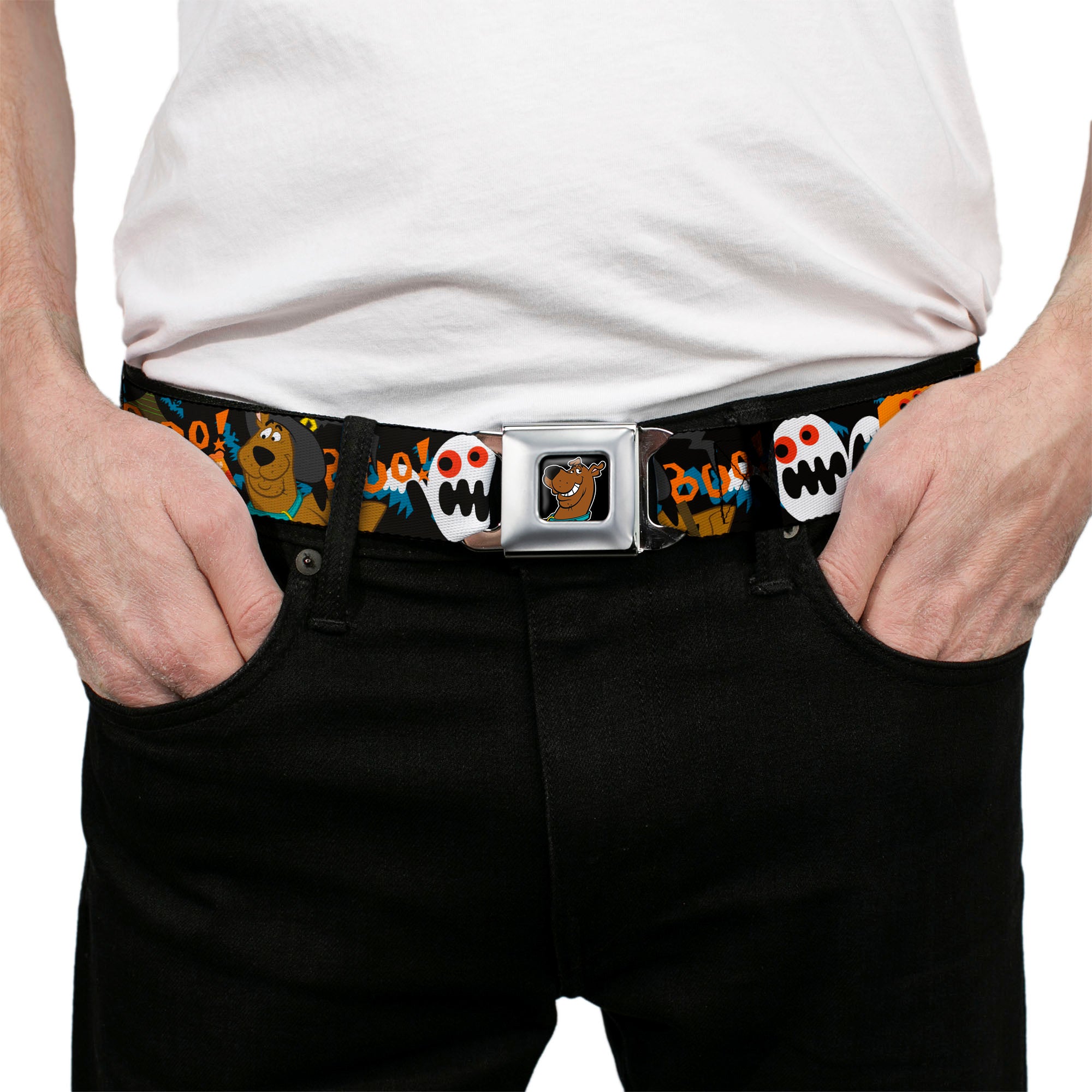 Scooby Doo Face Full Color Black Seatbelt Belt - Scooby Doo Halloween2/Ghosts BOO! Webbing Seatbelt Belts Scooby Doo