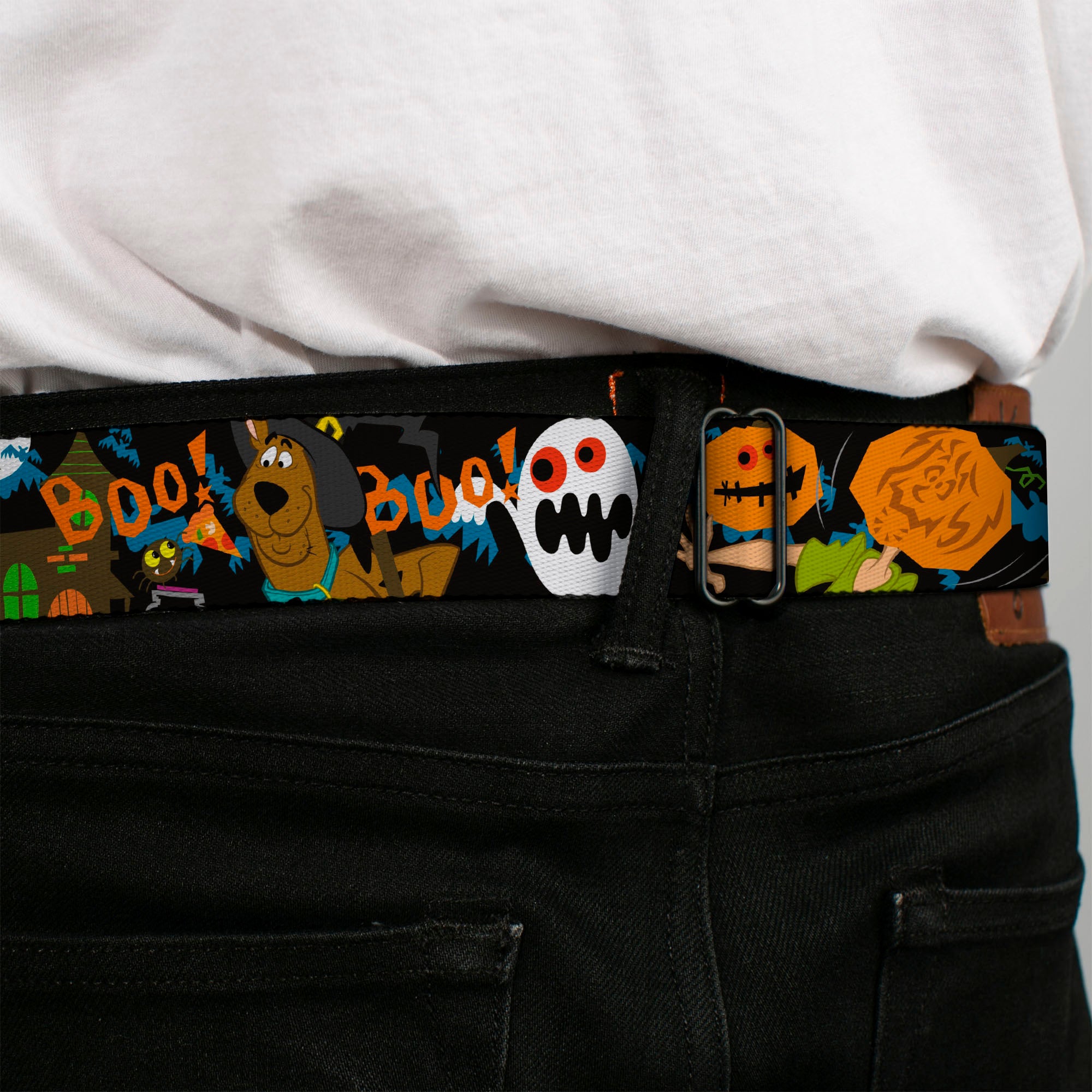 Scooby Doo Face Full Color Black Seatbelt Belt - Scooby Doo Halloween2/Ghosts BOO! Webbing Seatbelt Belts Scooby Doo