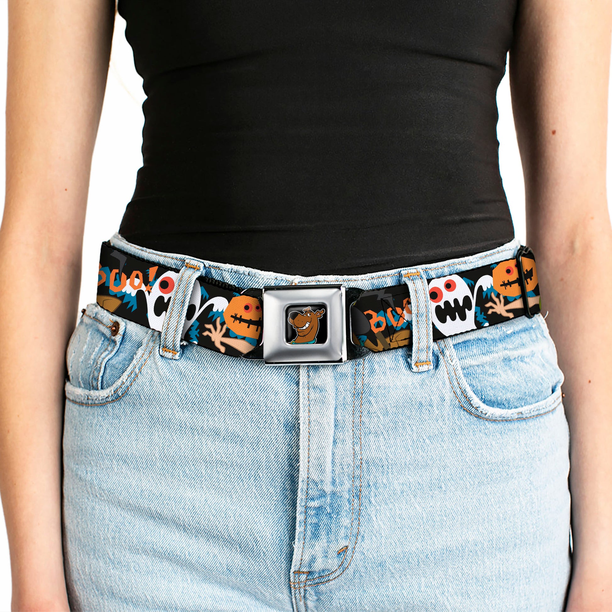 Scooby Doo Face Full Color Black Seatbelt Belt - Scooby Doo Halloween2/Ghosts BOO! Webbing Seatbelt Belts Scooby Doo