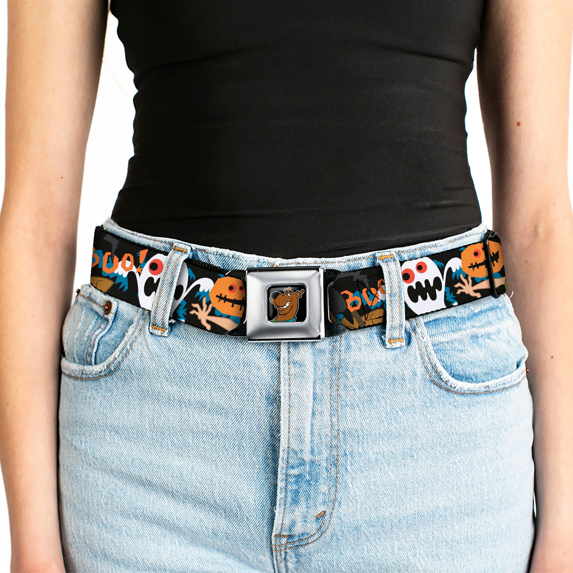 Scooby Doo Face Full Color Black Seatbelt Belt - Scooby Doo Halloween2/Ghosts BOO! Webbing Seatbelt Belts Scooby Doo