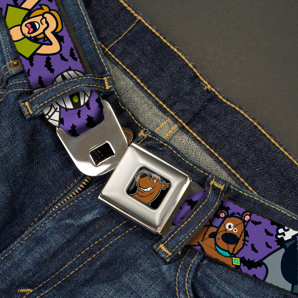Scooby Doo Face Full Color Black Seatbelt Belt - Mini Scooby Doo Halloween/Bats Purple/Black Webbing Seatbelt Belts Scooby Doo