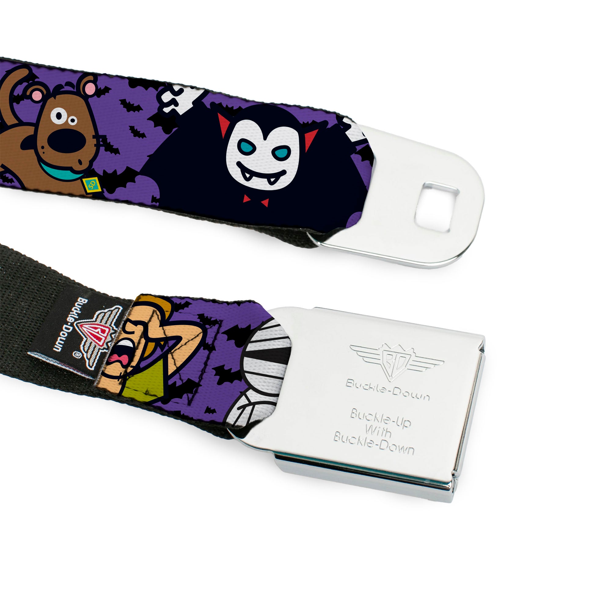 Scooby Doo Face Full Color Black Seatbelt Belt - Mini Scooby Doo Halloween/Bats Purple/Black Webbing Seatbelt Belts Scooby Doo