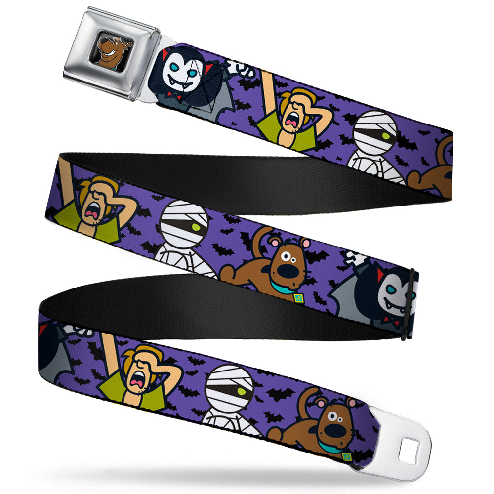 Scooby Doo Face Full Color Black Seatbelt Belt - Mini Scooby Doo Halloween/Bats Purple/Black Webbing Seatbelt Belts Scooby Doo