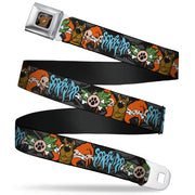 Scooby Doo Face Full Color Black Seatbelt Belt - SCOOBY DOO Face/Paw & Crossbones Gray/Black/Orange/Blue Webbing Seatbelt Belts Scooby Doo