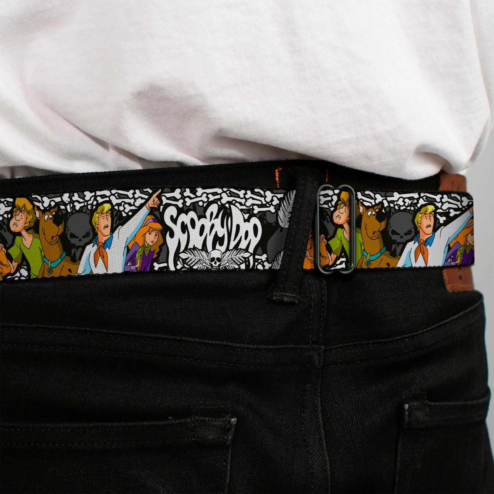 Scooby Doo Face Full Color Black Seatbelt Belt - SCOOBY DOO Group Pose/Bones Webbing Seatbelt Belts Scooby Doo