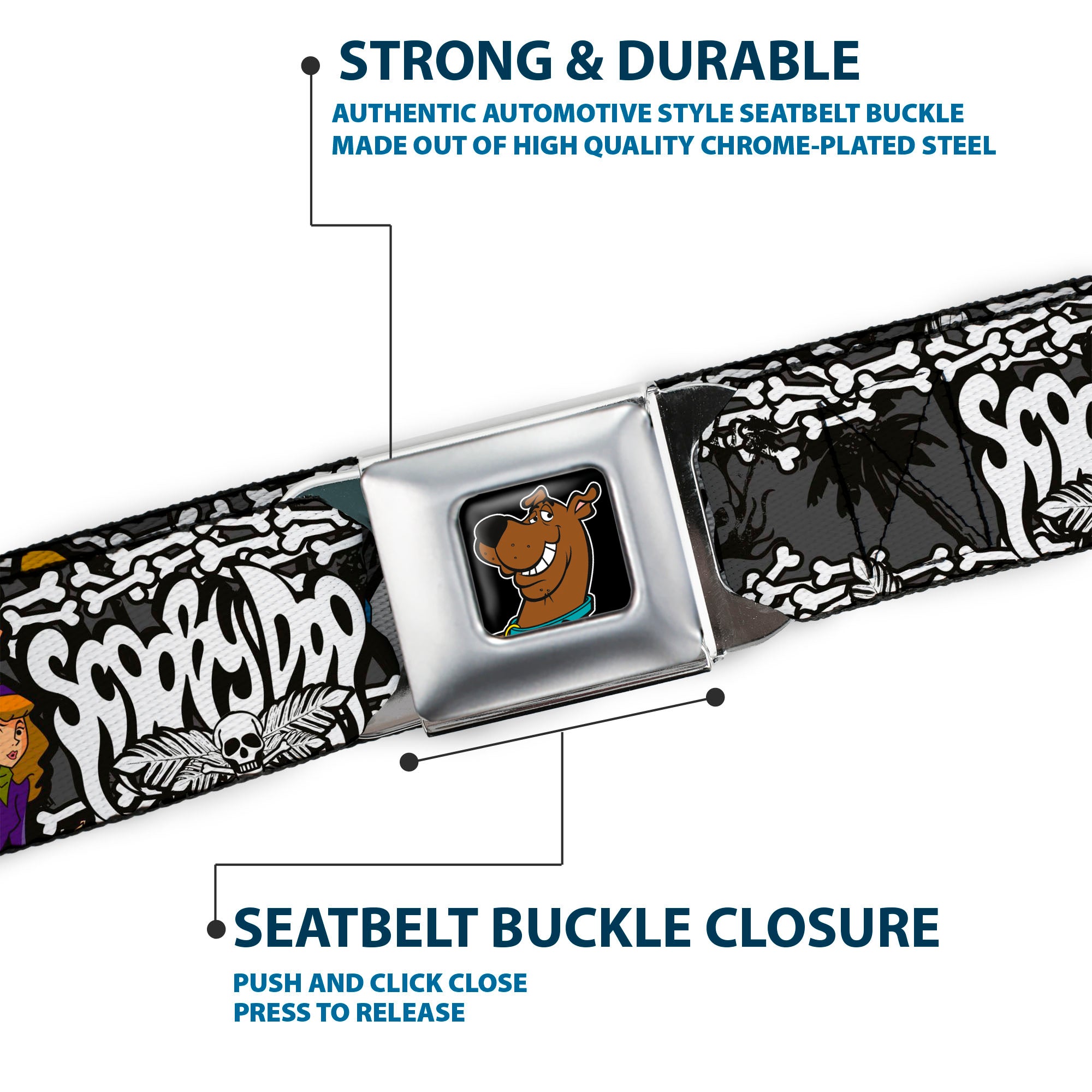 Scooby Doo Face Full Color Black Seatbelt Belt - SCOOBY DOO Group Pose/Bones Webbing Seatbelt Belts Scooby Doo