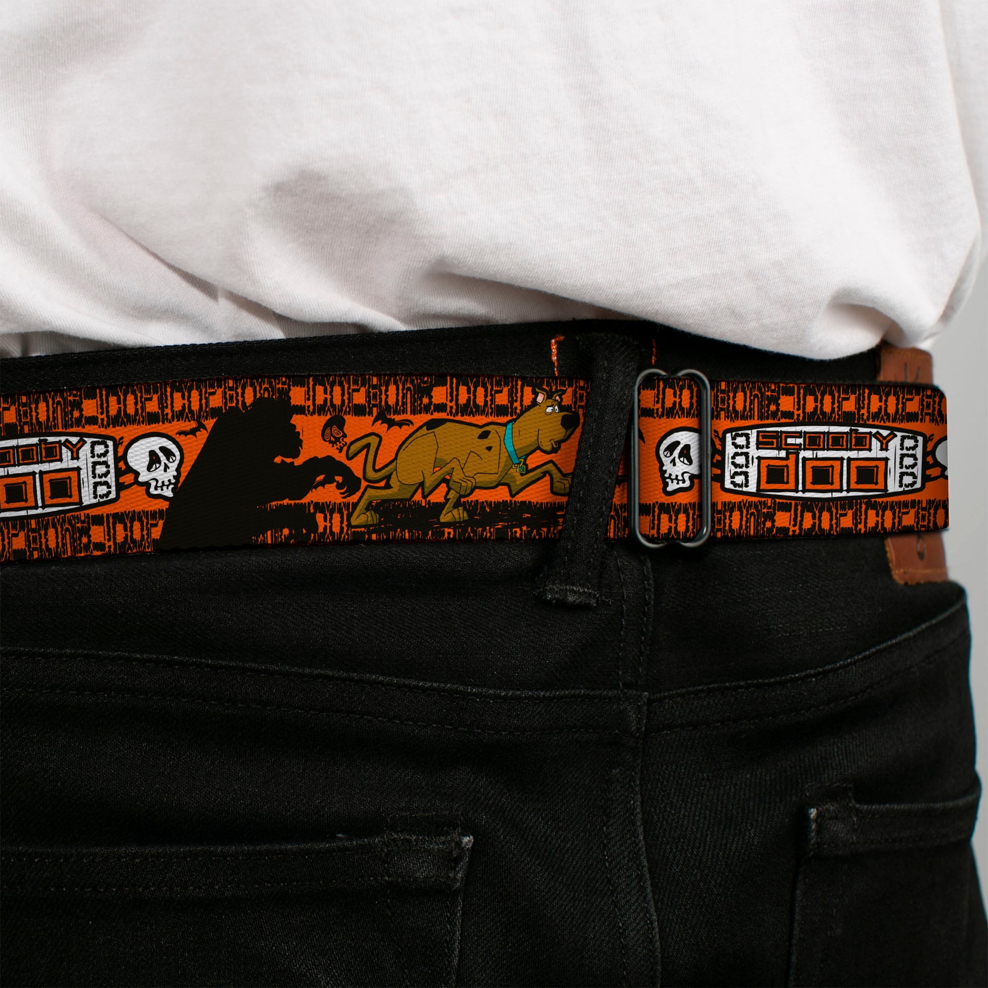 Scooby Doo Face Full Color Black Seatbelt Belt - SCOOBY DOO Running Chase Orange/Black/White Webbing Seatbelt Belts Scooby Doo