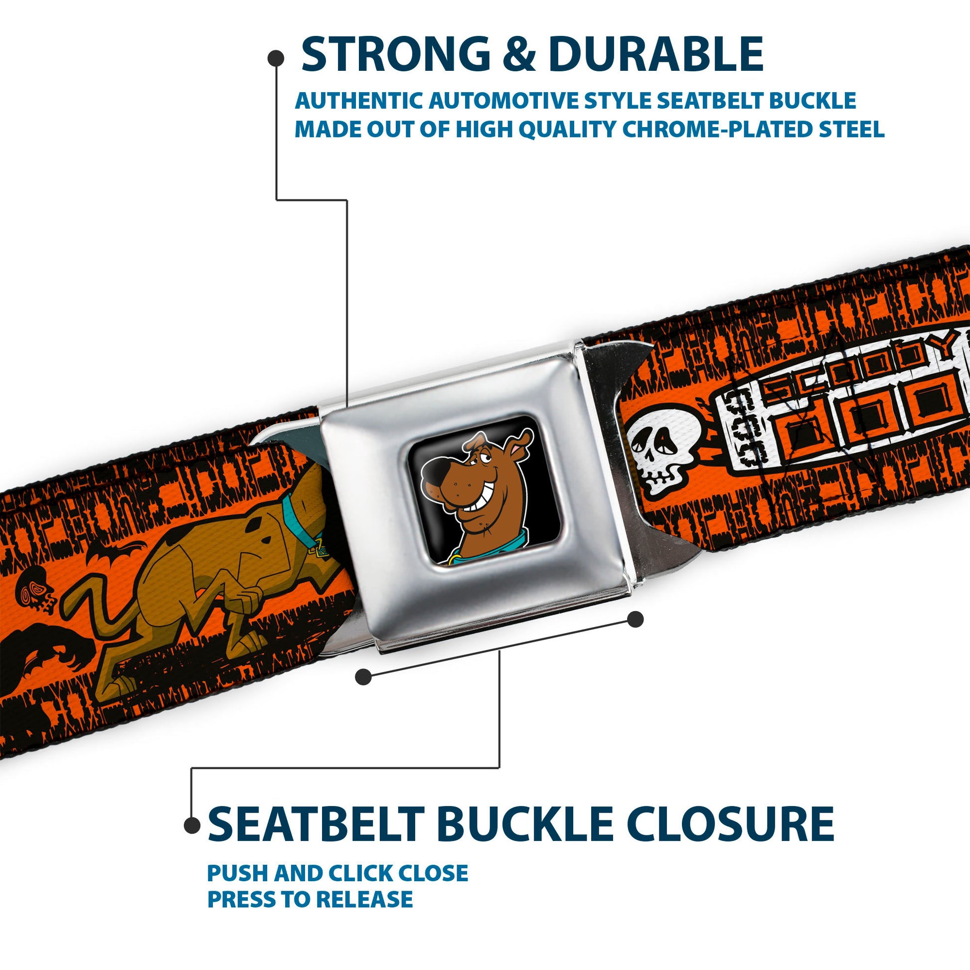 Scooby Doo Face Full Color Black Seatbelt Belt - SCOOBY DOO Running Chase Orange/Black/White Webbing Seatbelt Belts Scooby Doo