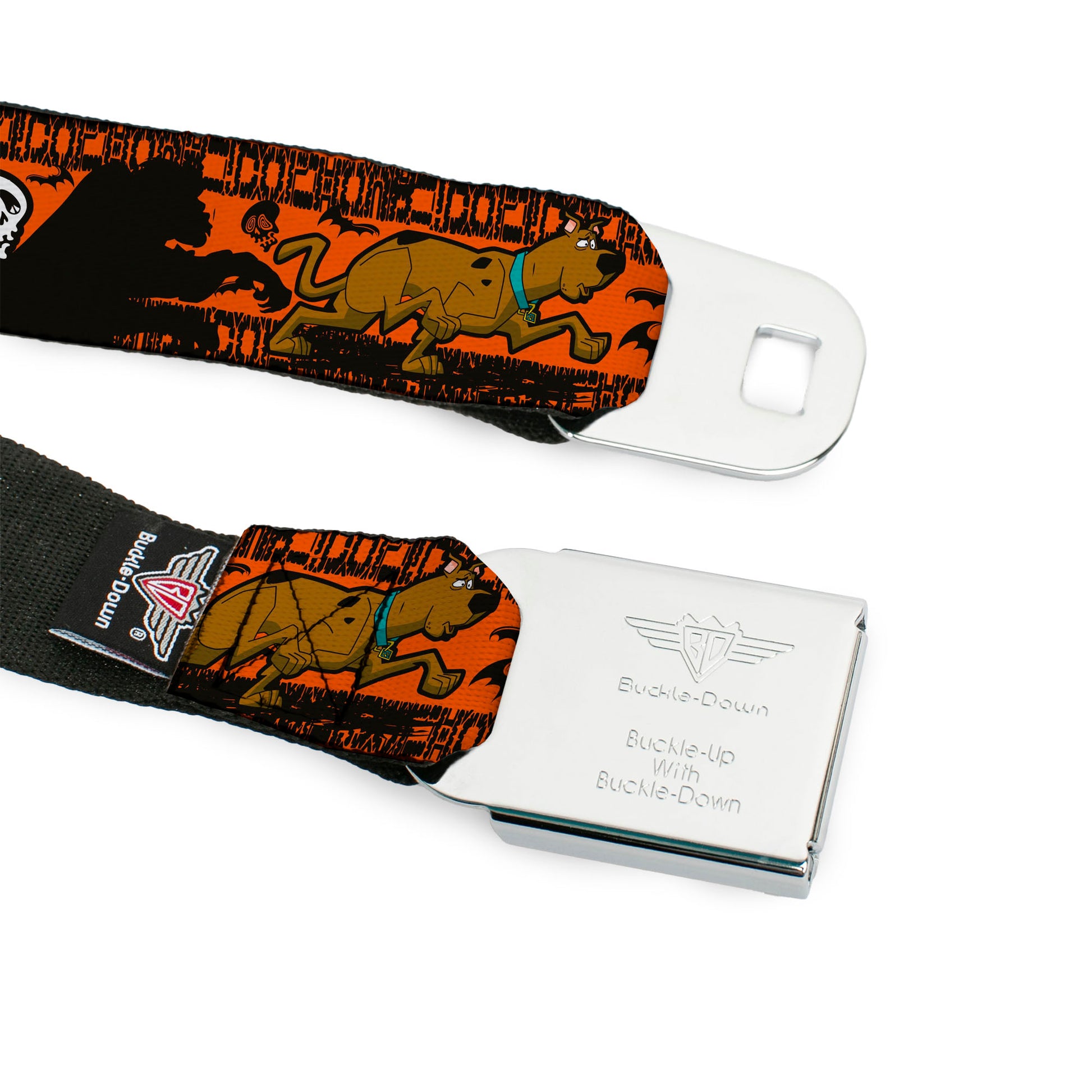 Scooby Doo Face Full Color Black Seatbelt Belt - SCOOBY DOO Running Chase Orange/Black/White Webbing Seatbelt Belts Scooby Doo