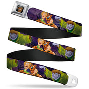 Scooby Doo Face Full Color Black Seatbelt Belt - Scooby & Shaggy Hugging w/Werewolf Man Purple Webbing Seatbelt Belts Scooby Doo