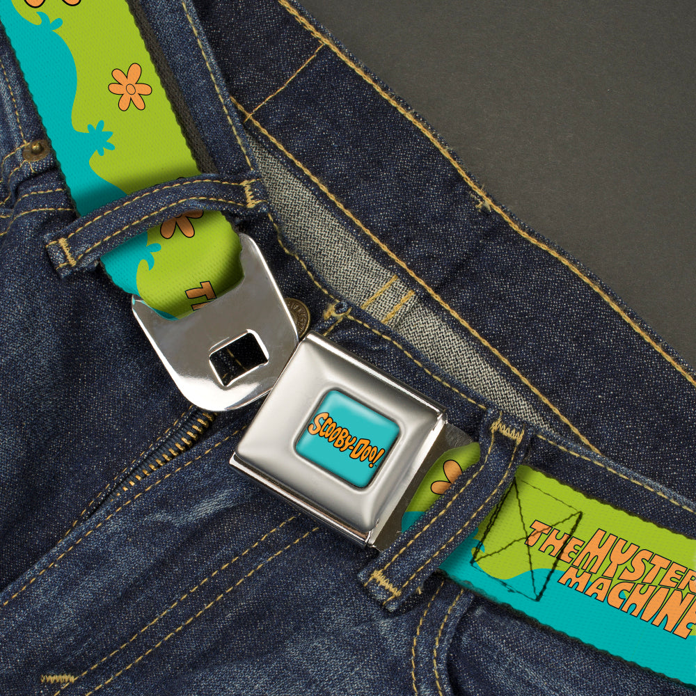 SCOOBY DOO! Text Logo Full Color Aqua/Orange Seatbelt Belt - Scooby Doo THE MYSTERY MACHINE Paint Job Green/Aqua/Orange Webbing Seatbelt Belts Scooby Doo
