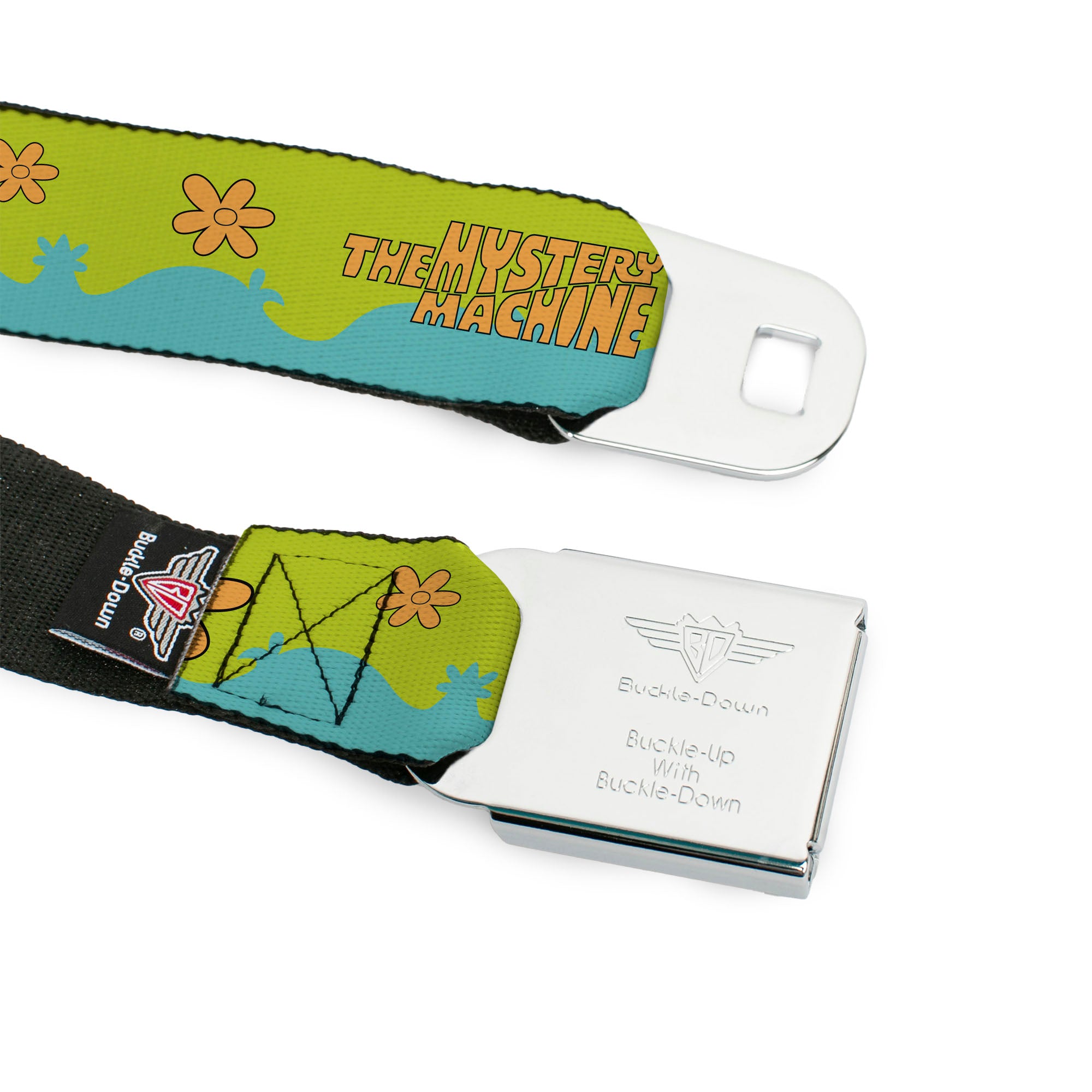 SCOOBY DOO! Text Logo Full Color Aqua/Orange Seatbelt Belt - Scooby Doo THE MYSTERY MACHINE Paint Job Green/Aqua/Orange Webbing Seatbelt Belts Scooby Doo