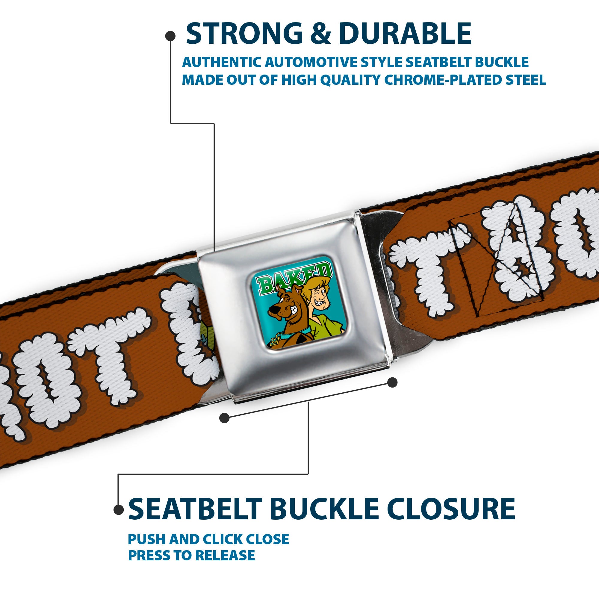 Scooby & Shaggy BAKED Full Color Turquoise Green Seatbelt Belt - Mystery Machine HOT BOXED Clouds Orange/White Webbing Seatbelt Belts Scooby Doo