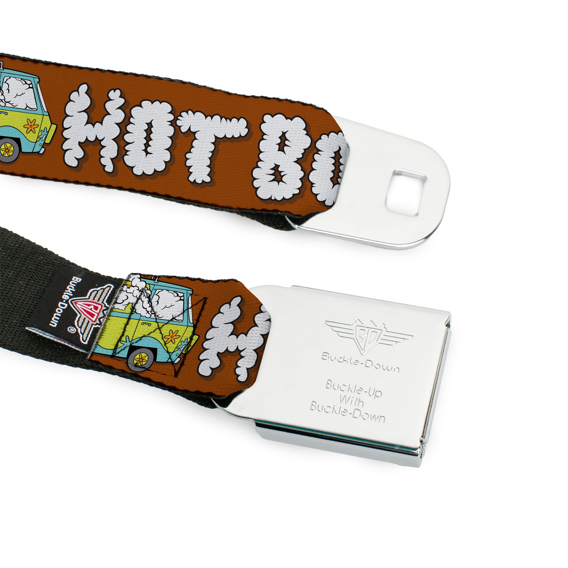 Scooby & Shaggy BAKED Full Color Turquoise Green Seatbelt Belt - Mystery Machine HOT BOXED Clouds Orange/White Webbing Seatbelt Belts Scooby Doo