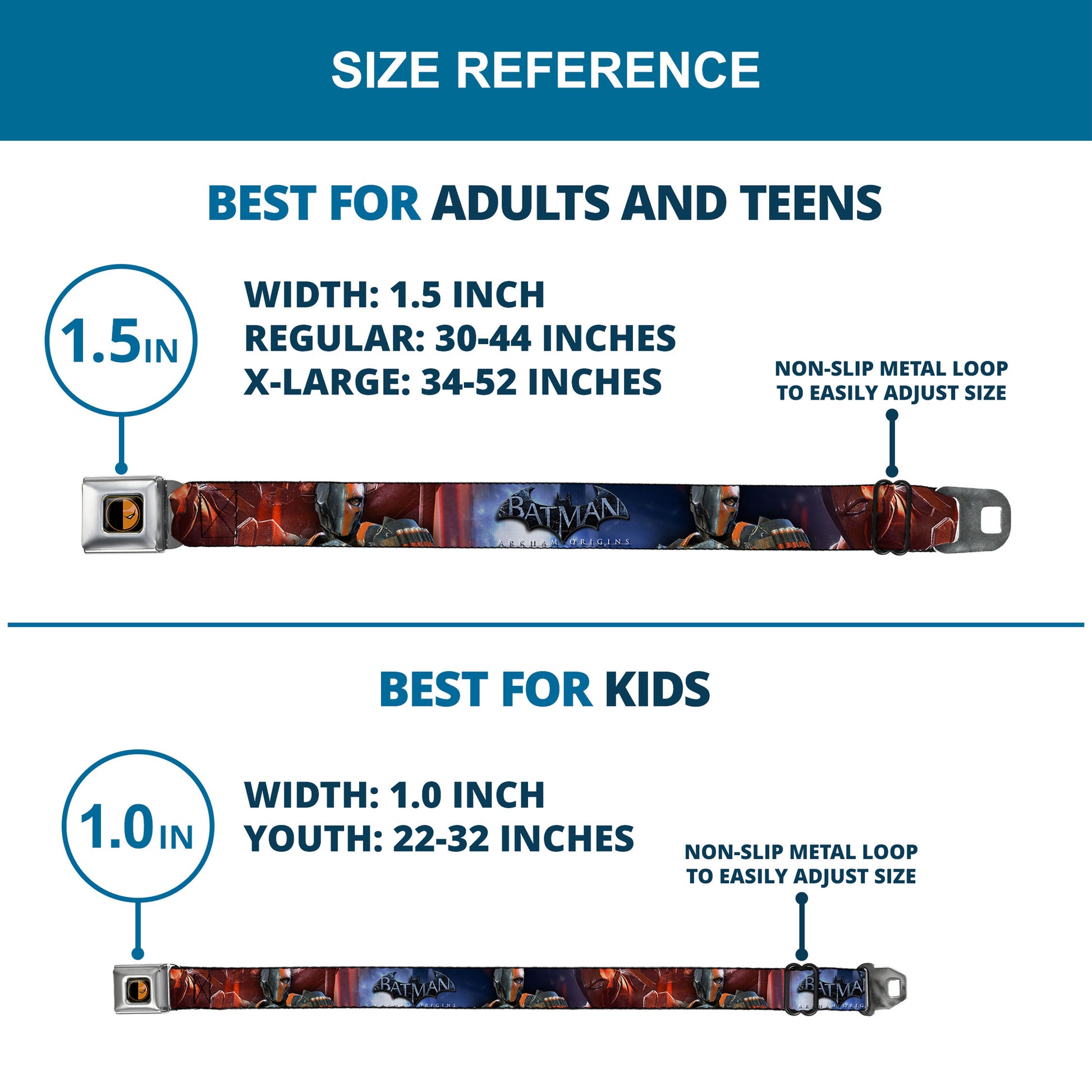 Deadstroke Logo Full Color Black Red White Seatbelt Belt - DEATHSTROKE Pose/BATMAN ARKHAM ORIGINS Logo Webbing Seatbelt Belts DC Comics