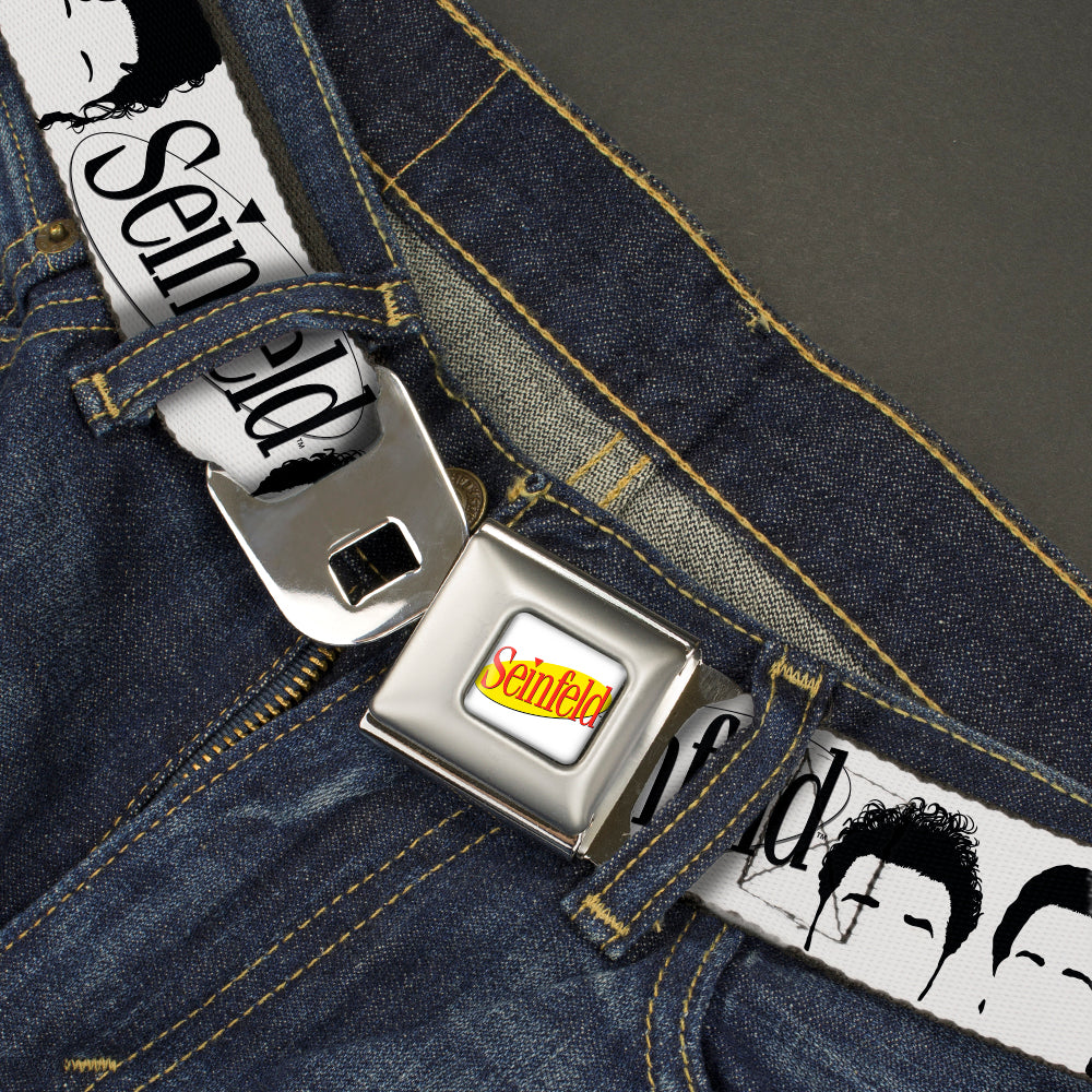 SEINFELD Spotlight Logo Full Color White/Yellow/Red Seatbelt Belt - SEINFELD Cast Face Silhouettes White/Black Webbing Seatbelt Belts Seinfeld