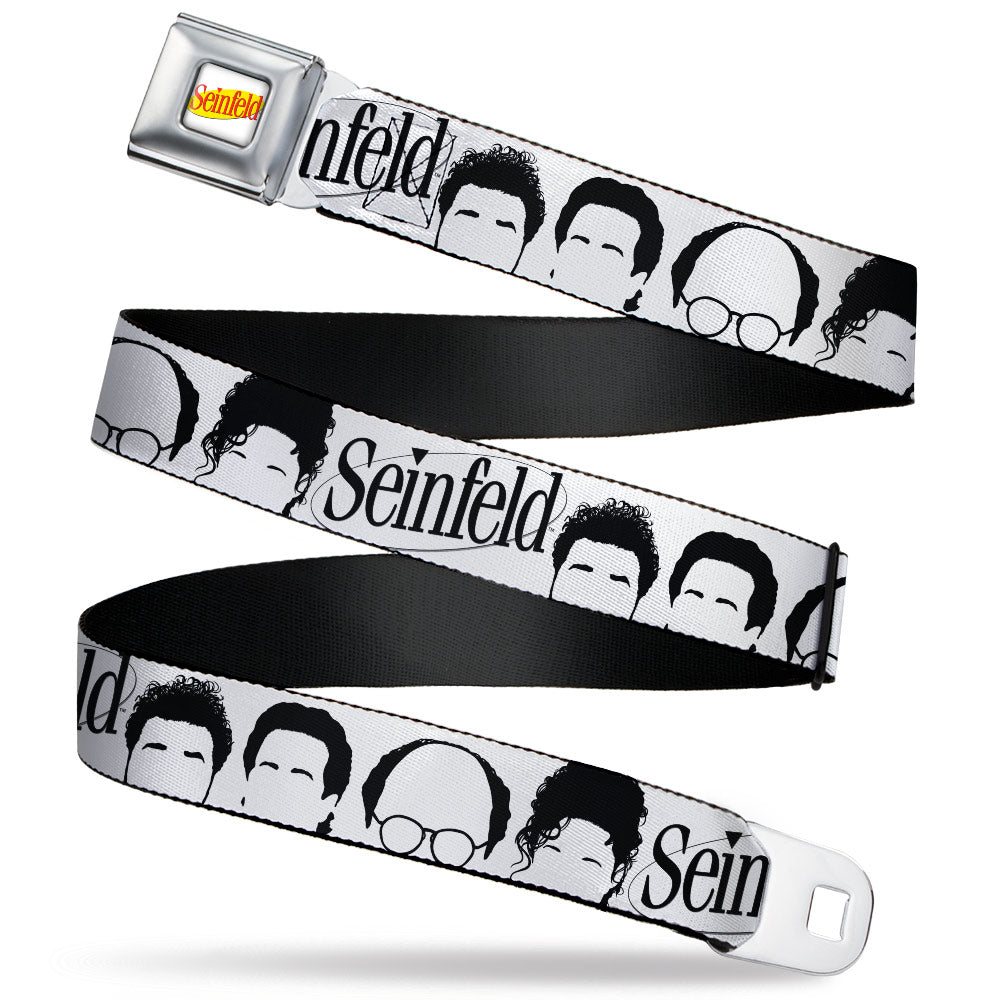 SEINFELD Spotlight Logo Full Color White/Yellow/Red Seatbelt Belt - SEINFELD Cast Face Silhouettes White/Black Webbing Seatbelt Belts Seinfeld