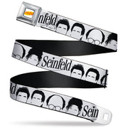 SEINFELD Spotlight Logo Full Color White/Yellow/Red Seatbelt Belt - SEINFELD Cast Face Silhouettes White/Black Webbing Seatbelt Belts Seinfeld