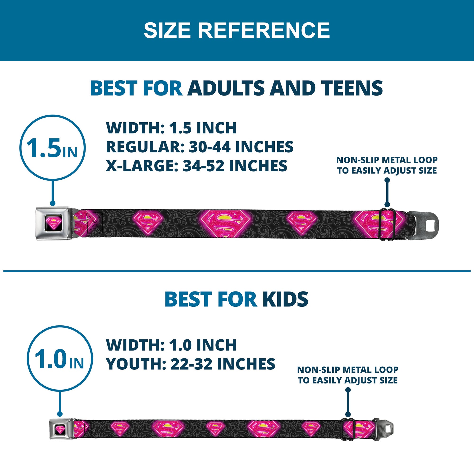 Electric Supergirl Shield Full Color Black Hot Pink Yellow Seatbelt Belt - Electric Supergirl Shield/Swirl Black/Gray/Hot Pink/Yellow Webbing Seatbelt Belts DC Comics