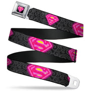 Electric Supergirl Shield Full Color Black Hot Pink Yellow Seatbelt Belt - Electric Supergirl Shield/Swirl Black/Gray/Hot Pink/Yellow Webbing Seatbelt Belts DC Comics