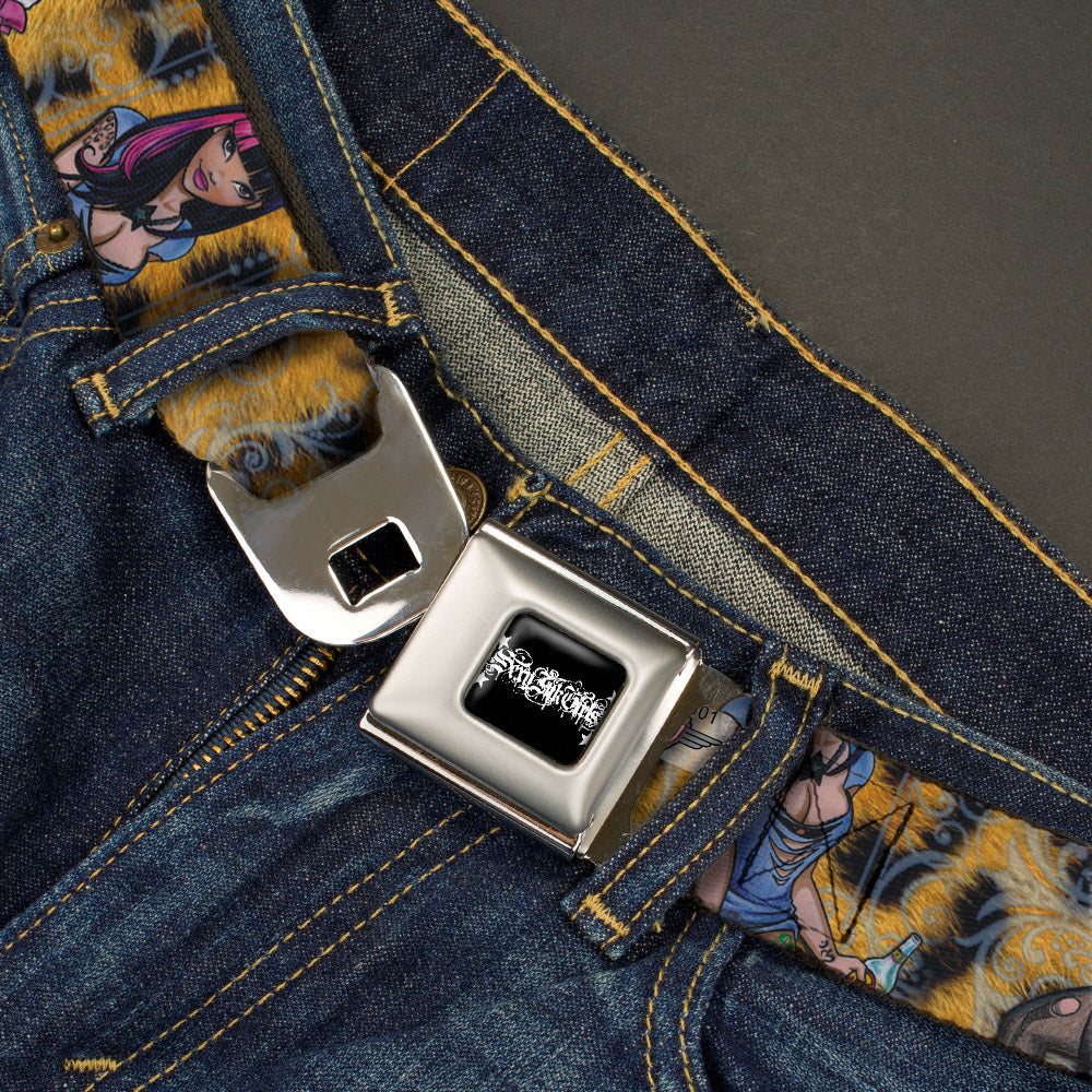 SEXY INK GIRLS Full Color Black White Seatbelt Belt - Allyson Webbing Seatbelt Belts Sexy Ink Girls