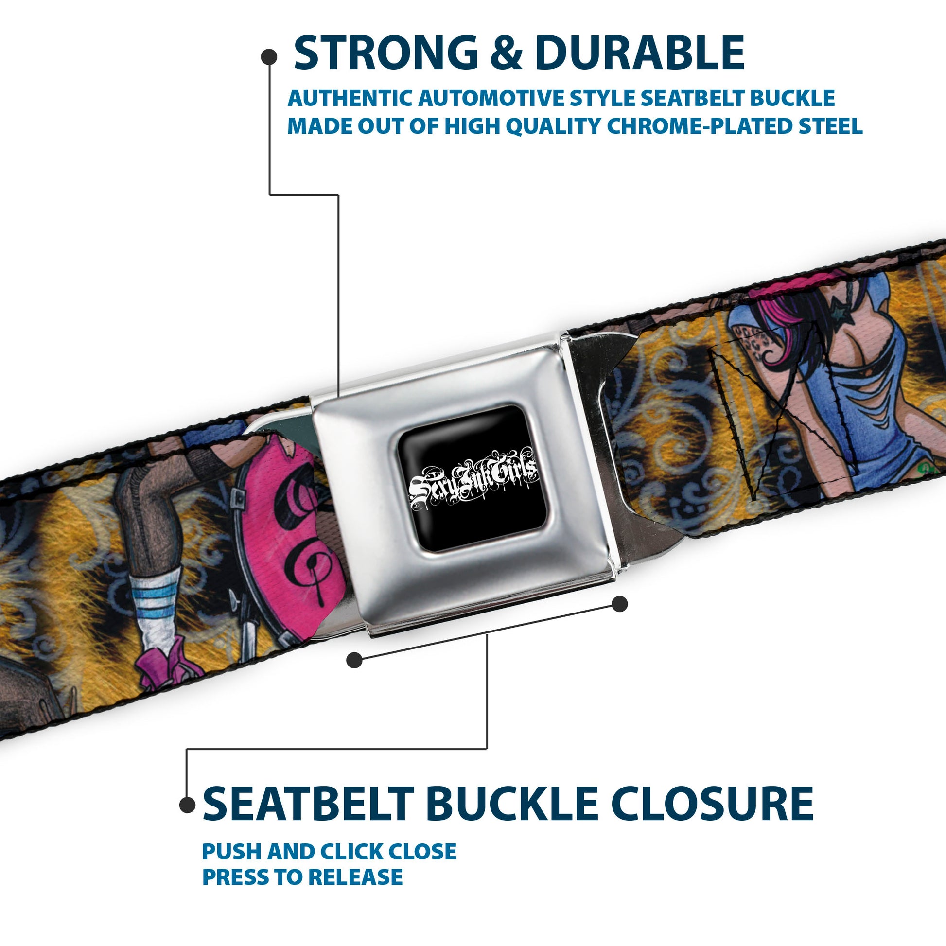 SEXY INK GIRLS Full Color Black White Seatbelt Belt - Allyson Webbing Seatbelt Belts Sexy Ink Girls