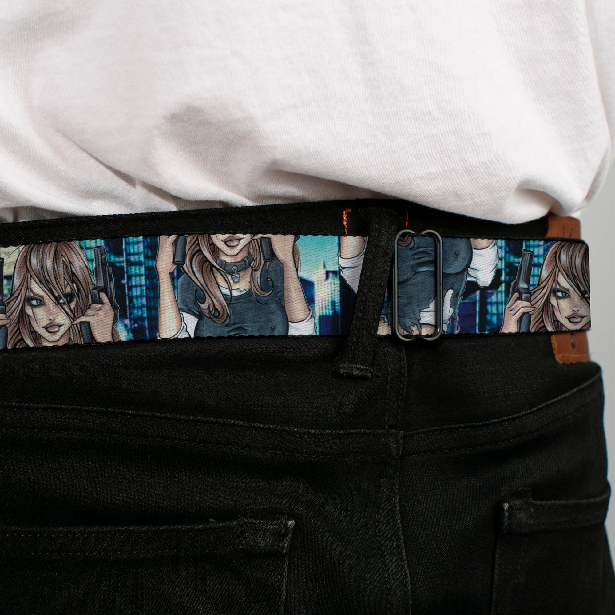 SEXY INK GIRLS Full Color Black White Seatbelt Belt - Gutter Sluts Webbing Seatbelt Belts Sexy Ink Girls