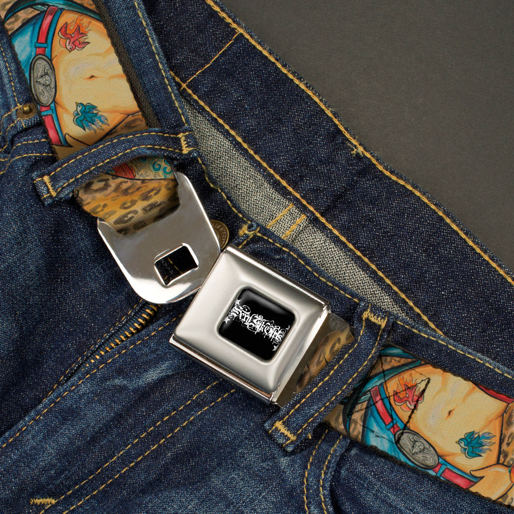 SEXY INK GIRLS Full Color Black White Seatbelt Belt - Leah Webbing Seatbelt Belts Sexy Ink Girls