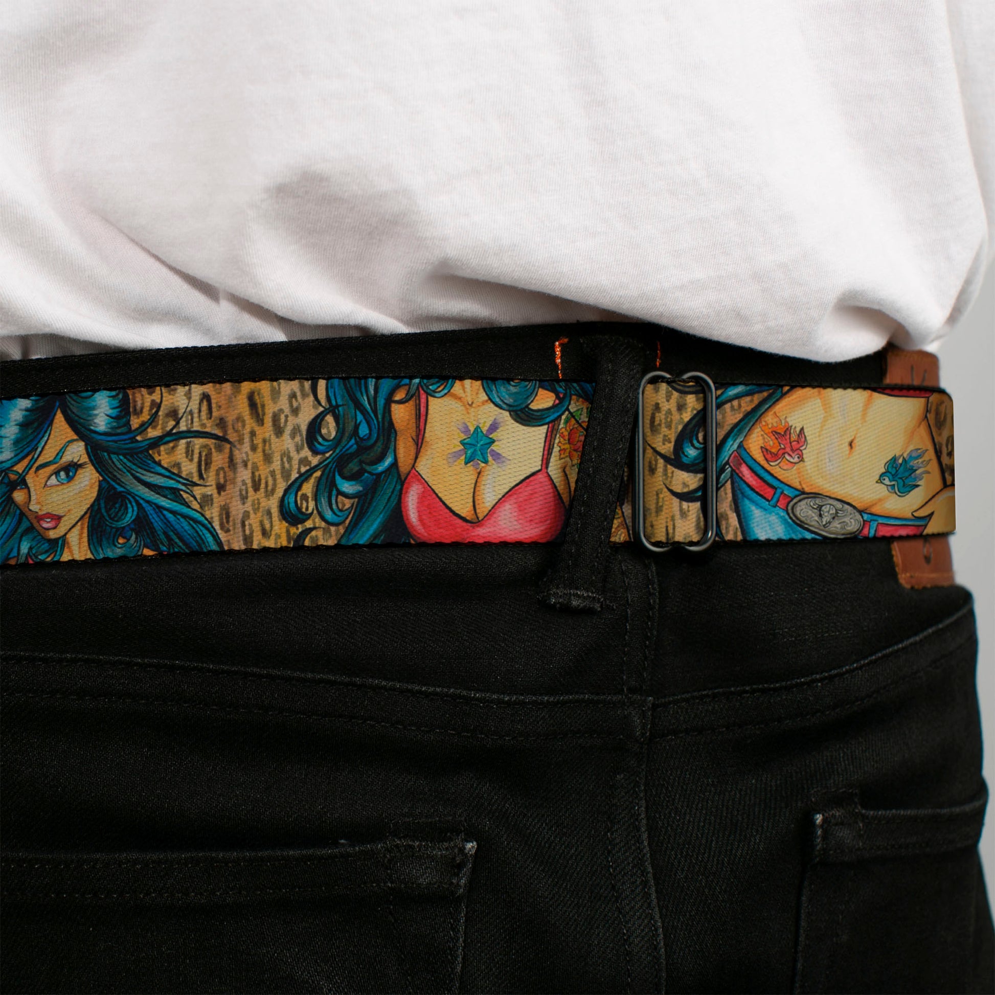 SEXY INK GIRLS Full Color Black White Seatbelt Belt - Leah Webbing Seatbelt Belts Sexy Ink Girls