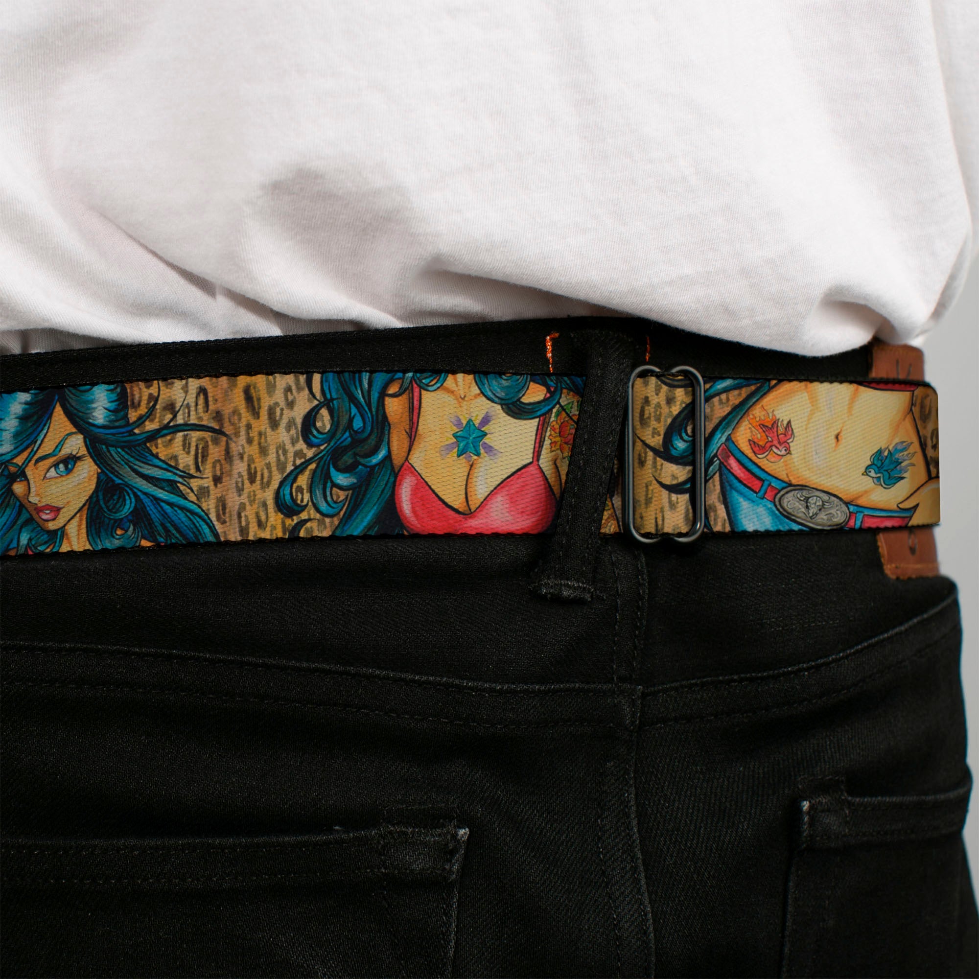 SEXY INK GIRLS Full Color Black White Seatbelt Belt - Leah Webbing Seatbelt Belts Sexy Ink Girls