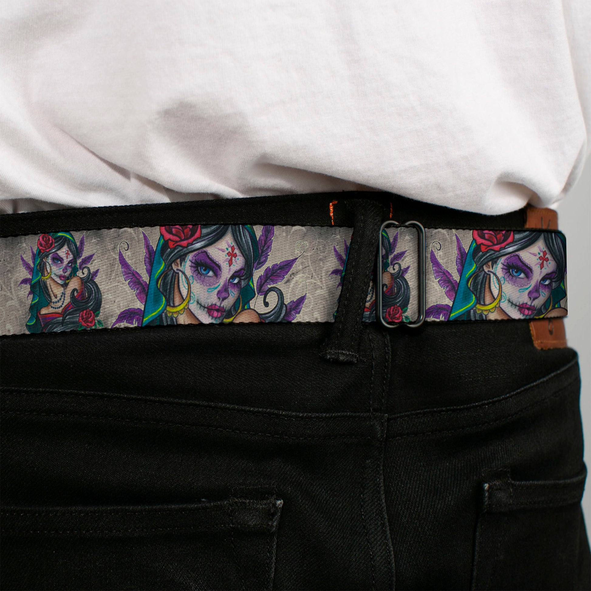 SEXY INK GIRLS Full Color Black White Seatbelt Belt - Muerta Webbing Seatbelt Belts Sexy Ink Girls