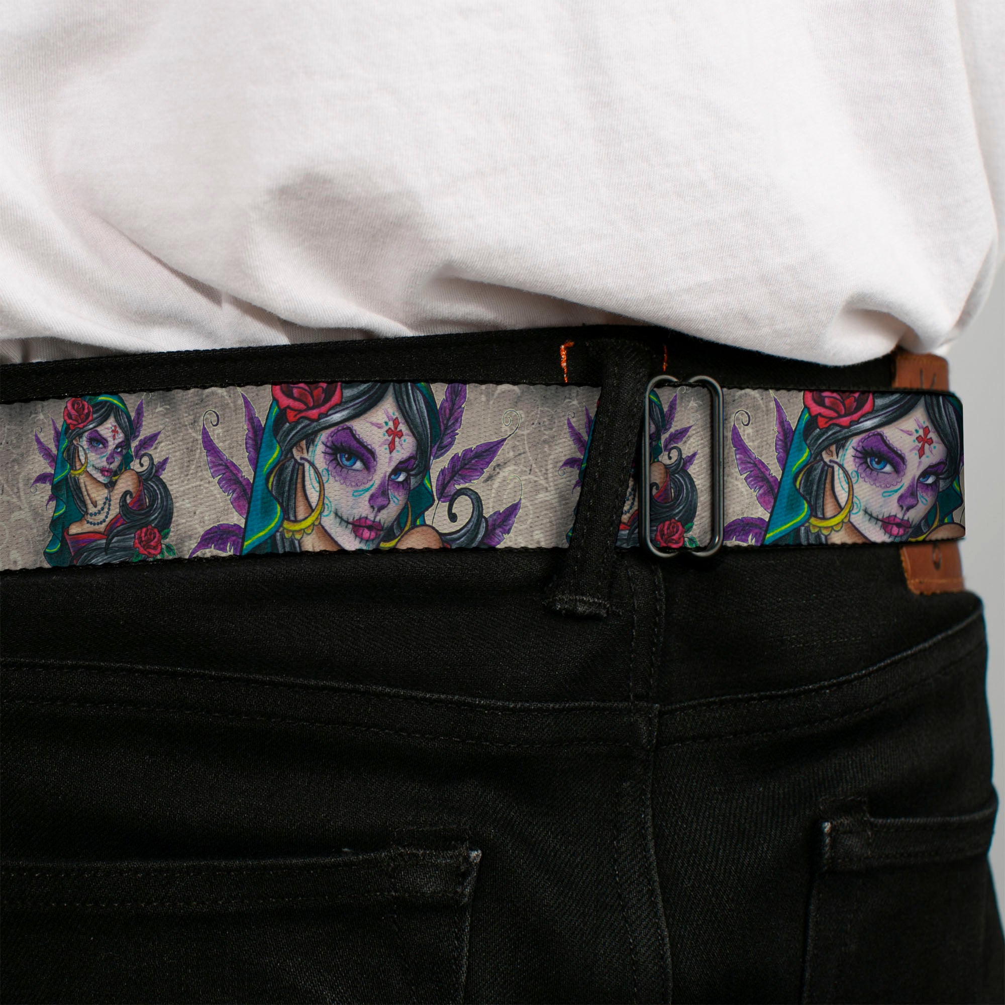 SEXY INK GIRLS Full Color Black White Seatbelt Belt - Muerta Webbing Seatbelt Belts Sexy Ink Girls